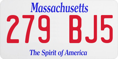 MA license plate 279BJ5