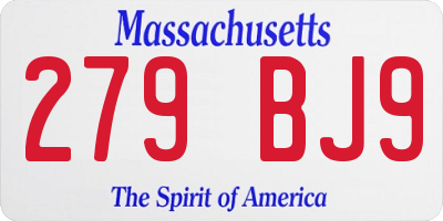 MA license plate 279BJ9