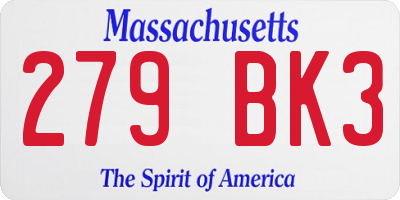 MA license plate 279BK3