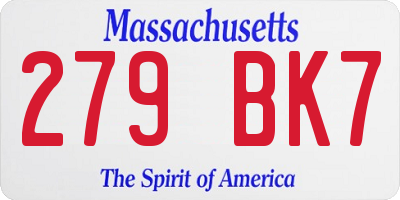MA license plate 279BK7