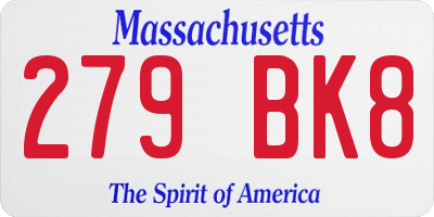 MA license plate 279BK8