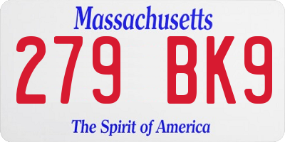 MA license plate 279BK9