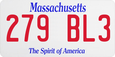 MA license plate 279BL3