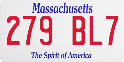 MA license plate 279BL7