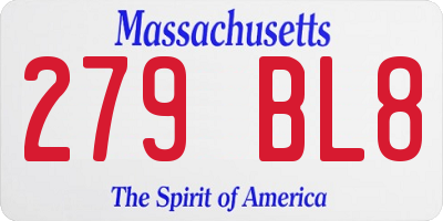 MA license plate 279BL8