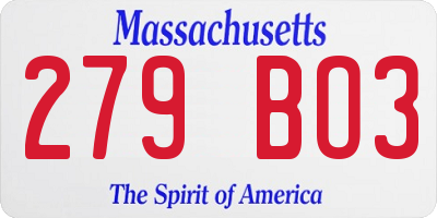 MA license plate 279BO3