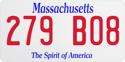 MA license plate 279BO8