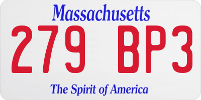 MA license plate 279BP3