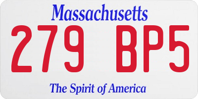 MA license plate 279BP5