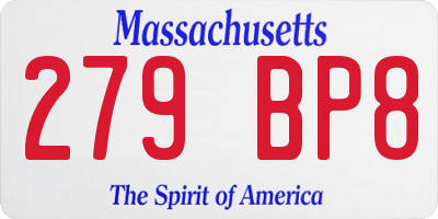 MA license plate 279BP8
