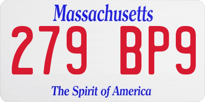 MA license plate 279BP9