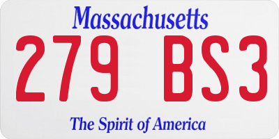 MA license plate 279BS3