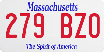 MA license plate 279BZ0