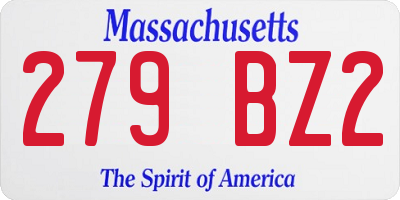 MA license plate 279BZ2