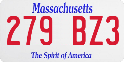 MA license plate 279BZ3
