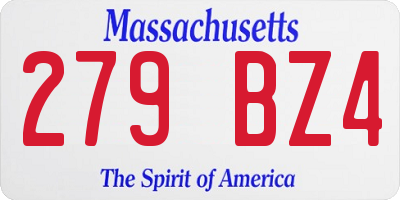 MA license plate 279BZ4