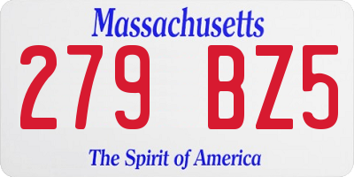 MA license plate 279BZ5