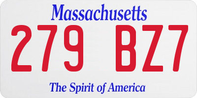 MA license plate 279BZ7