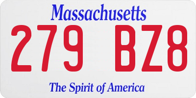 MA license plate 279BZ8