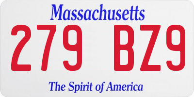 MA license plate 279BZ9