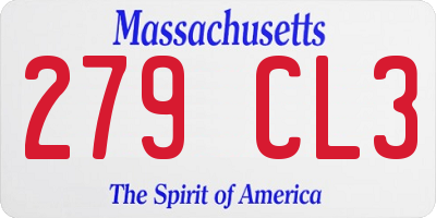 MA license plate 279CL3