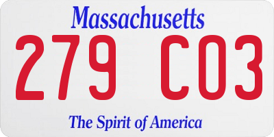 MA license plate 279CO3