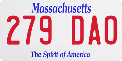 MA license plate 279DA0
