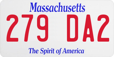 MA license plate 279DA2