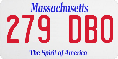 MA license plate 279DB0