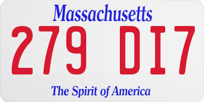 MA license plate 279DI7