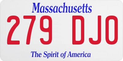 MA license plate 279DJ0