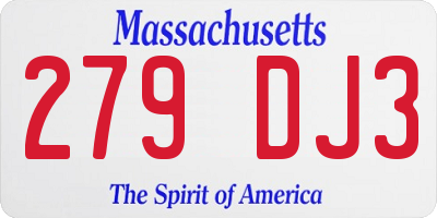 MA license plate 279DJ3
