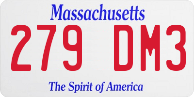 MA license plate 279DM3
