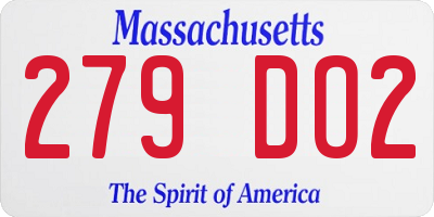 MA license plate 279DO2