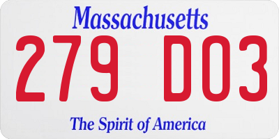 MA license plate 279DO3