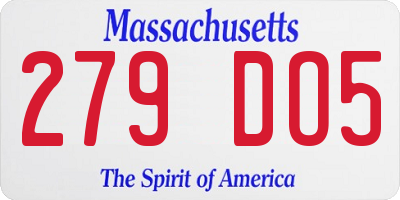 MA license plate 279DO5