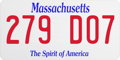 MA license plate 279DO7