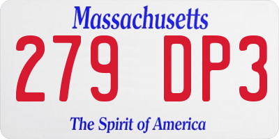MA license plate 279DP3