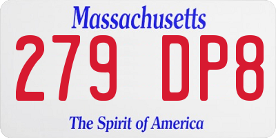 MA license plate 279DP8