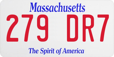MA license plate 279DR7