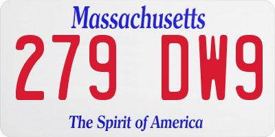 MA license plate 279DW9