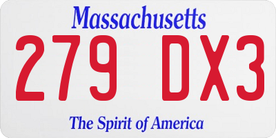 MA license plate 279DX3