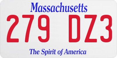 MA license plate 279DZ3
