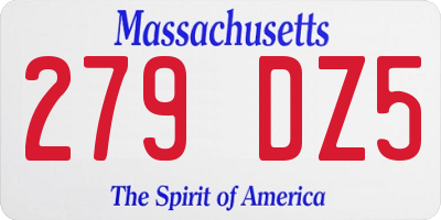 MA license plate 279DZ5