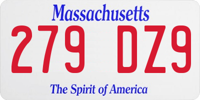 MA license plate 279DZ9