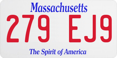 MA license plate 279EJ9