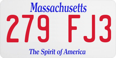MA license plate 279FJ3