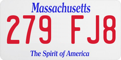 MA license plate 279FJ8
