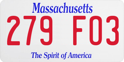 MA license plate 279FO3