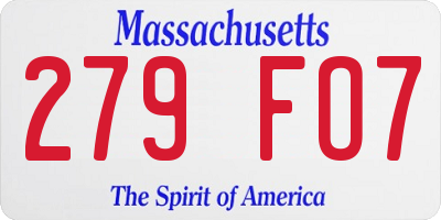 MA license plate 279FO7